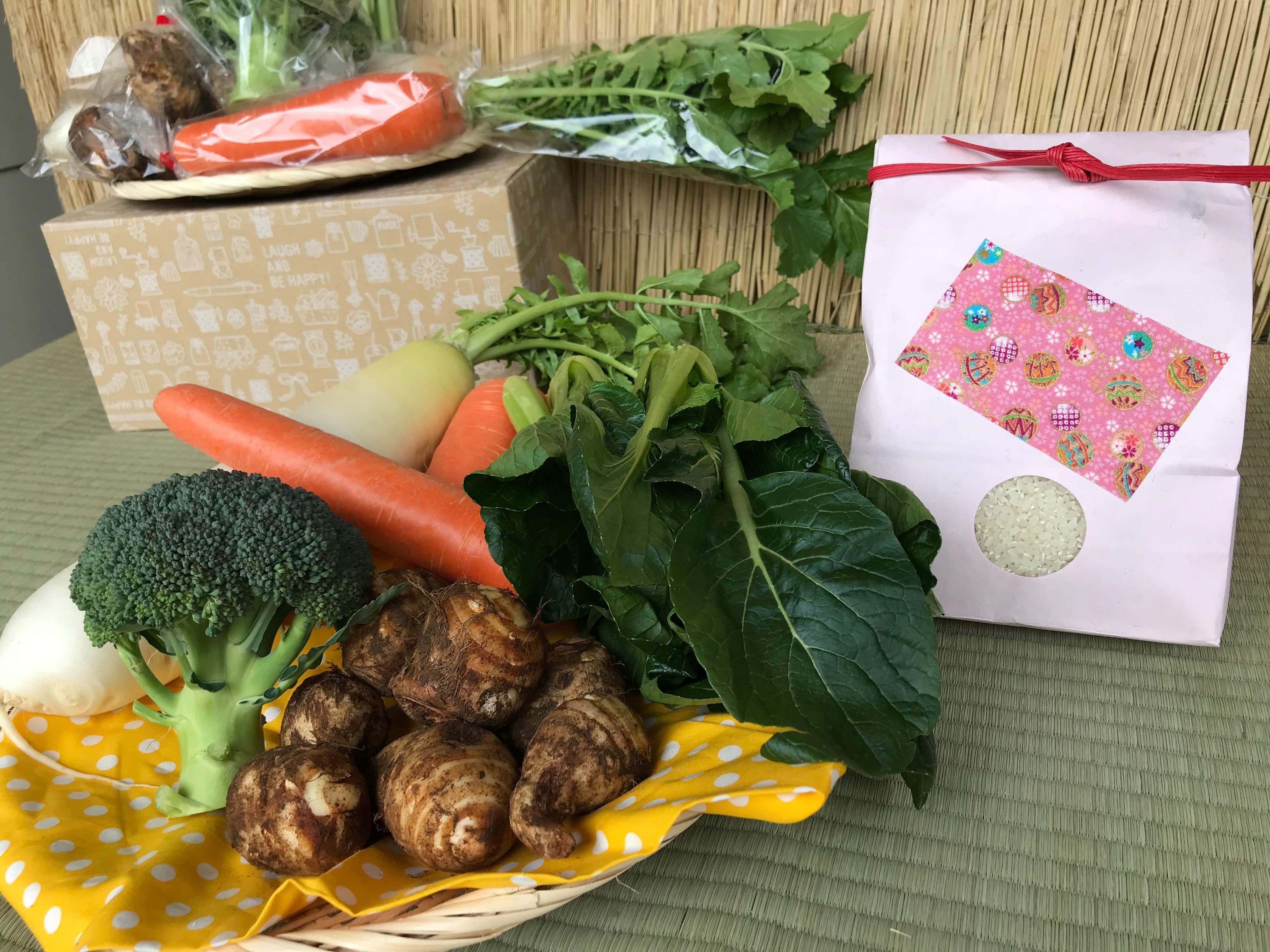 【栽培期間農薬不使用】白米2kgと季節の野菜（4～5品）のセット