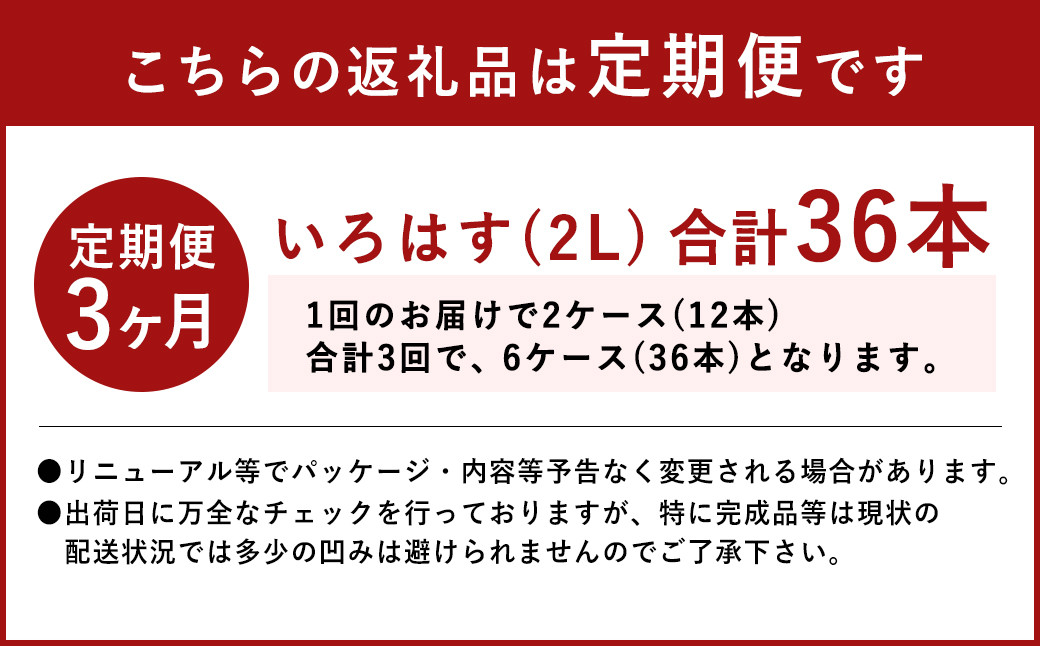 【定期便3回】い・ろ・は・す(いろはす)阿蘇の天然水 2L 計12本×3回