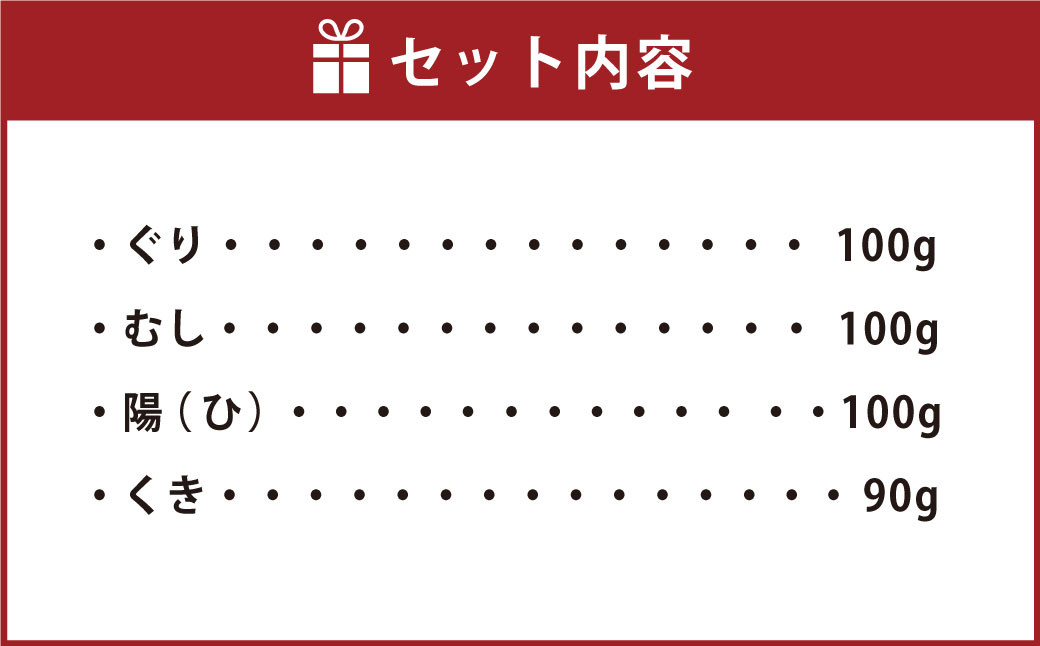 ぐりぐり園の人気シリーズ 4種類のセット 計 390g