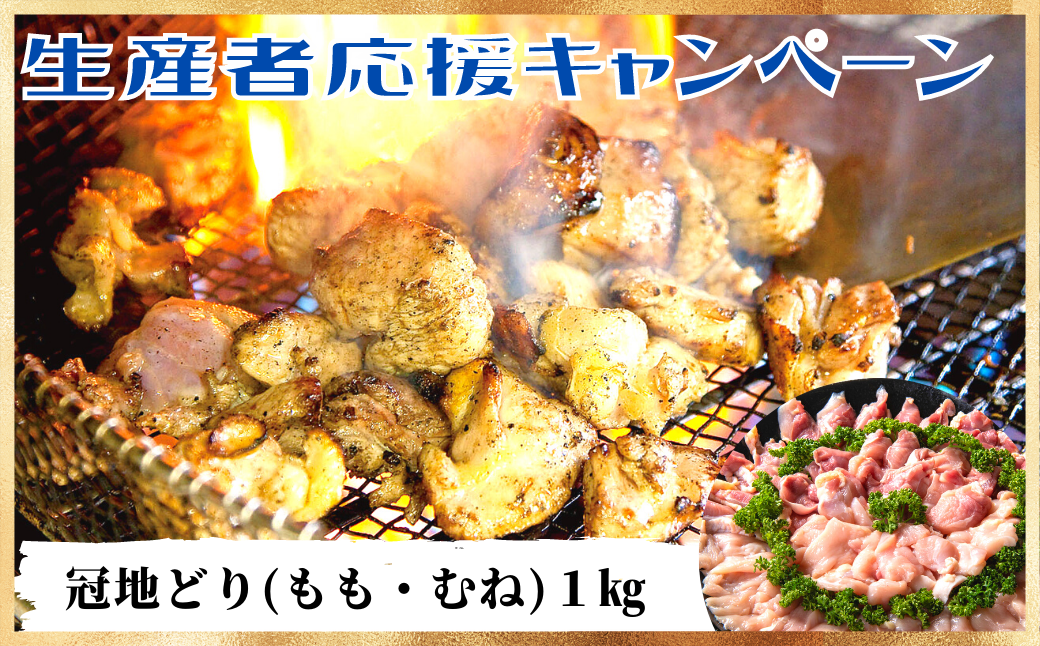 【チャレンジ応援品】おおいた冠地どり 焼肉セット1kg (モモ・ムネ）鶏肉 国産