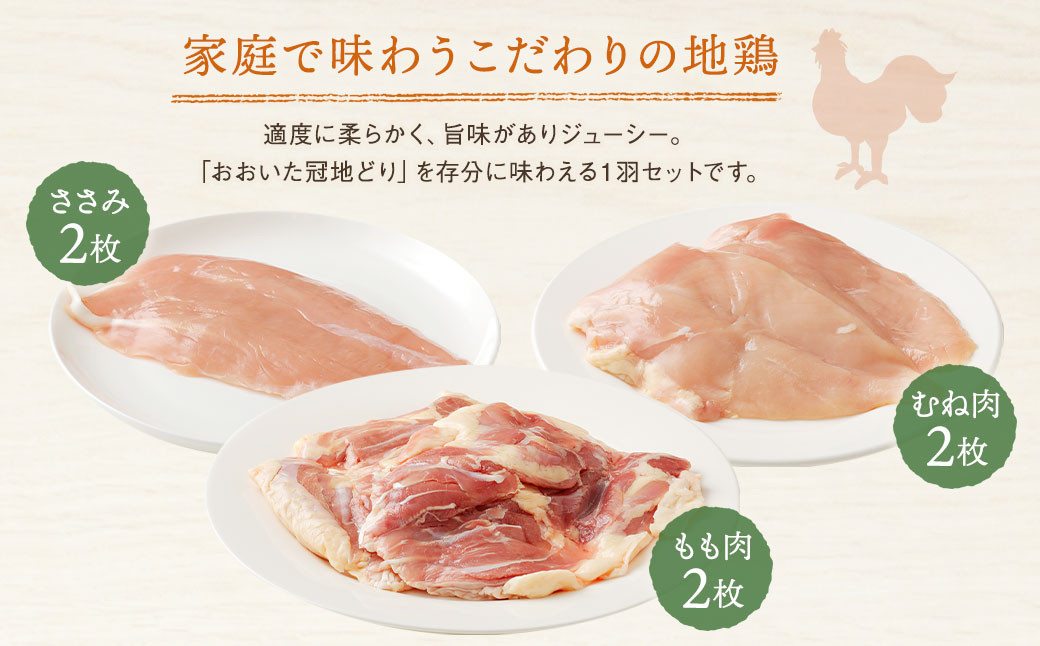 おおいた冠地どり 1羽セット 900g~1.1kg 鶏肉 もも肉 むね肉