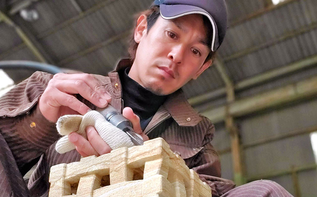 天草 天然 木目石 使用 石工職人 手づくり 「リングスタンド」 直径約33ｍｍ 高さ約60ｍｍ