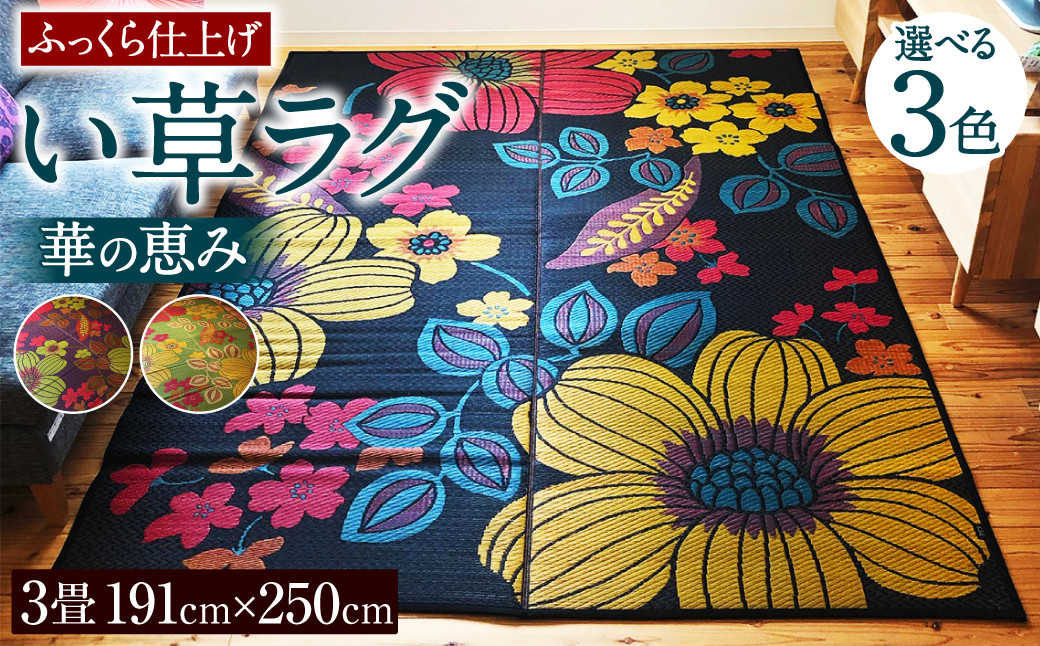 い草 ラグ 華の恵み ふっくら仕上げ (ブラック/ブラウン/グリーン) ラグマット  選べる3色