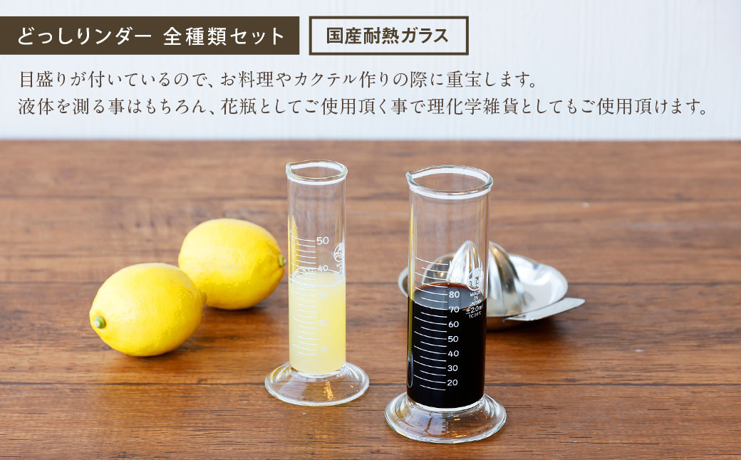 どっしりンダー全種類セット シリンダー メジャーグラス 耐熱ガラス