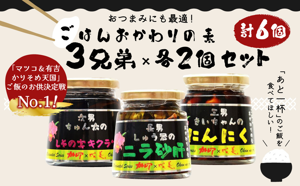 013-703 ごはん おかわりの素 3兄弟 × 各 2個 セット 〈 計6個〉缶詰  ご飯 お供