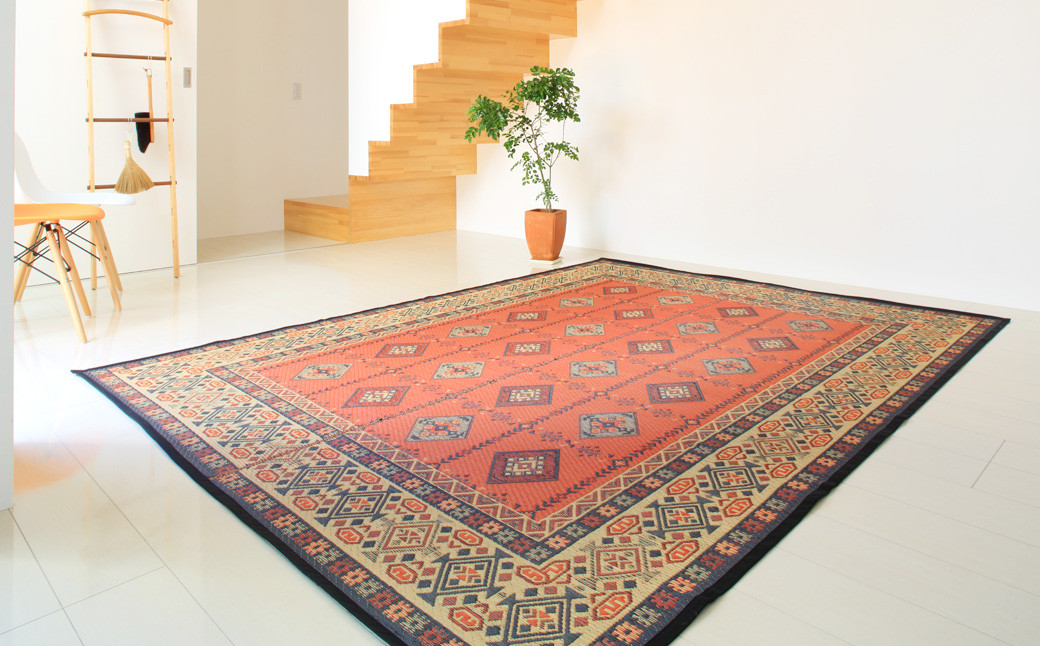 福岡 花ござ ラグ 「キリム」 191cm×191cm 裏張り加工 い草 イグサ インテリア