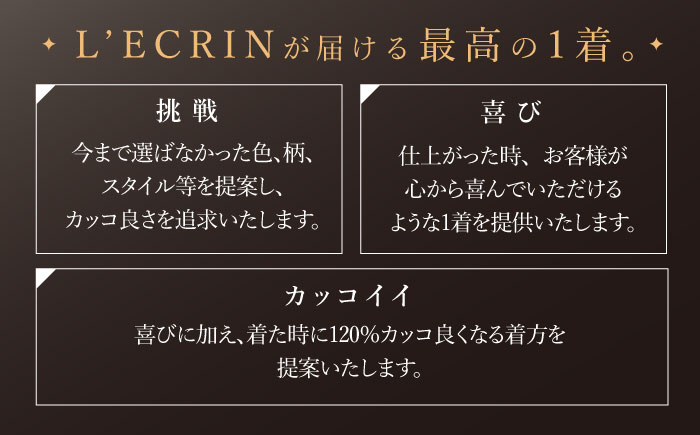 【高級インポート生地】オーダー シングル スーツ お仕立券1枚 （来店）【L'ECRIN（レクラン）】 [QAV019]