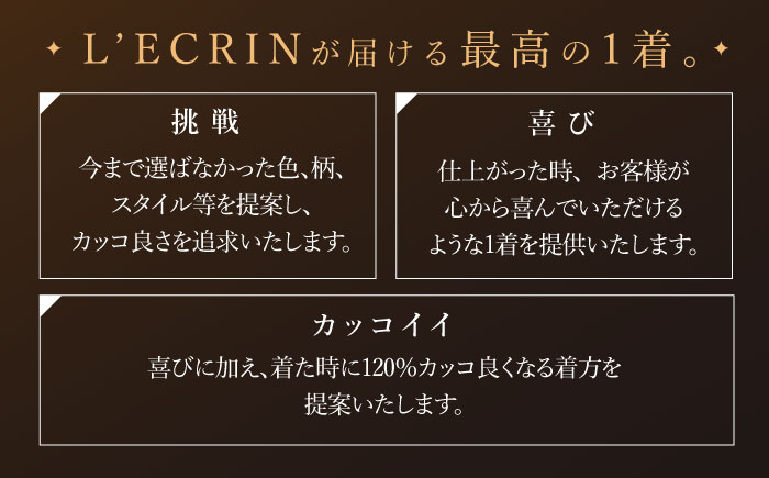 【出張】「高級ロロピアーナ生地」オーダー シングル スーツ お仕立券1枚 【L'ECRIN（レクラン）】 [QAV010]