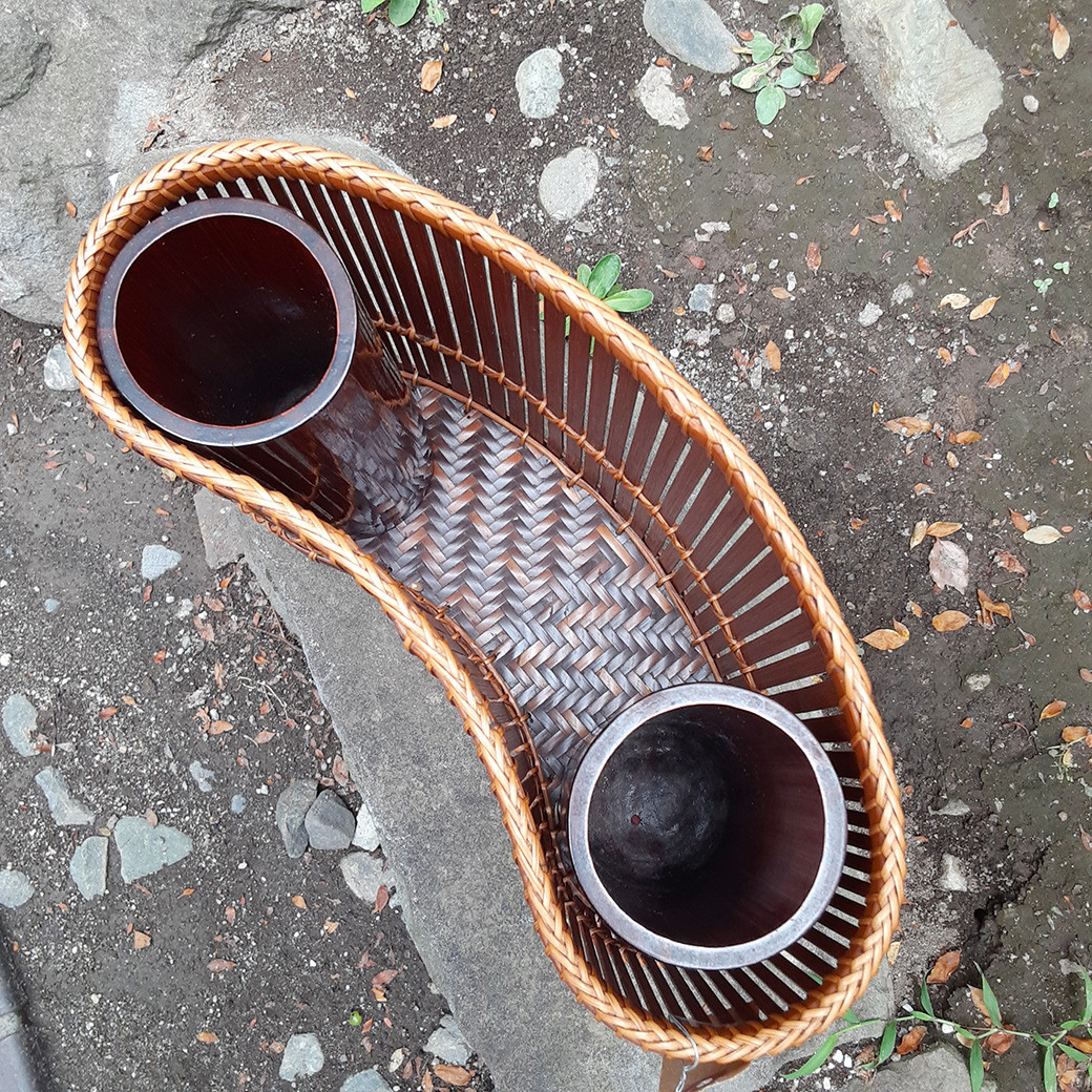 竹工品 時代竹櫛目花器