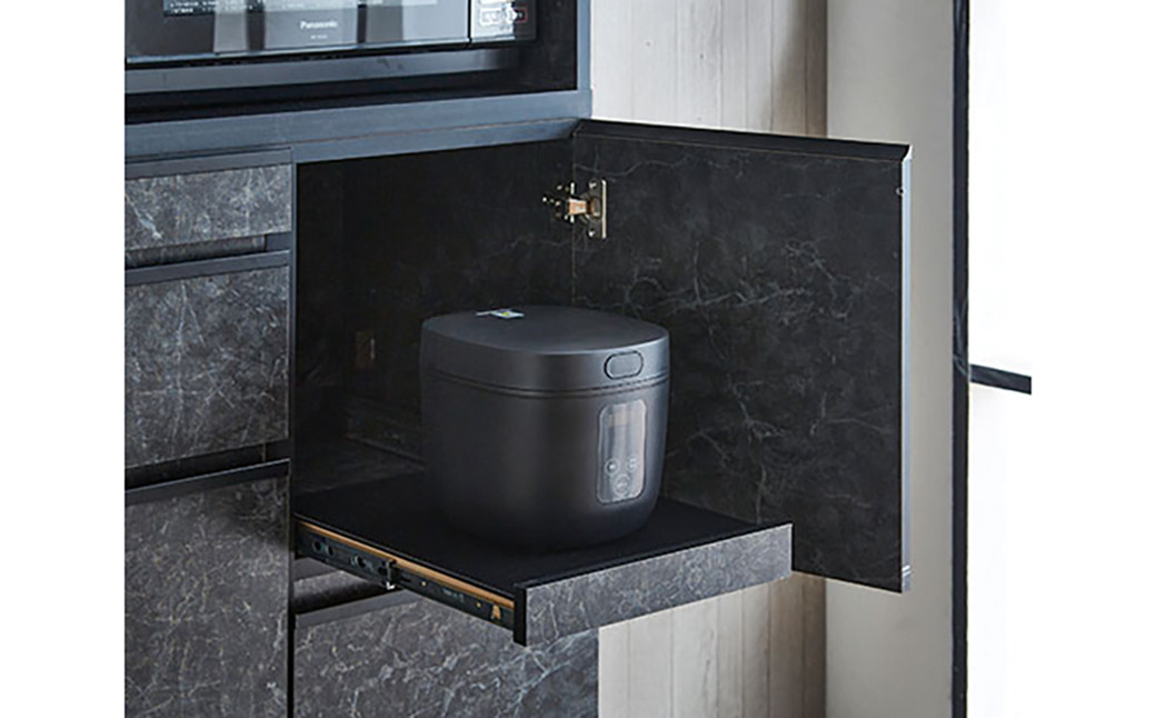 【開梱設置】 食器棚 レンジ台 ナポリ スライドアップ 扉タイプ 幅119.5 ストーンブラック キッチンボード