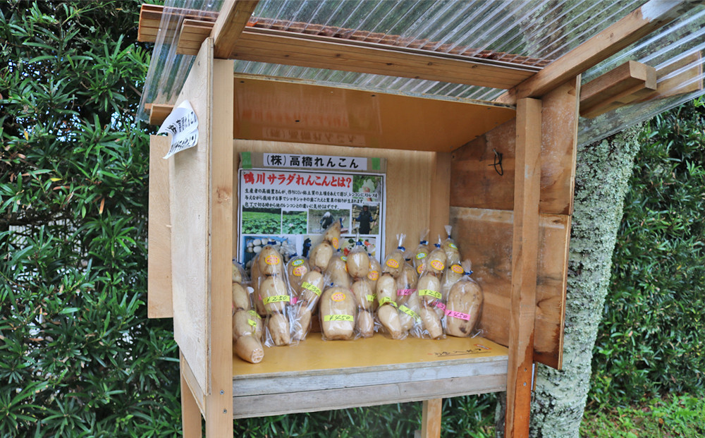 すぐに売り切れてしまうというサラダれんこんの無人販売所。