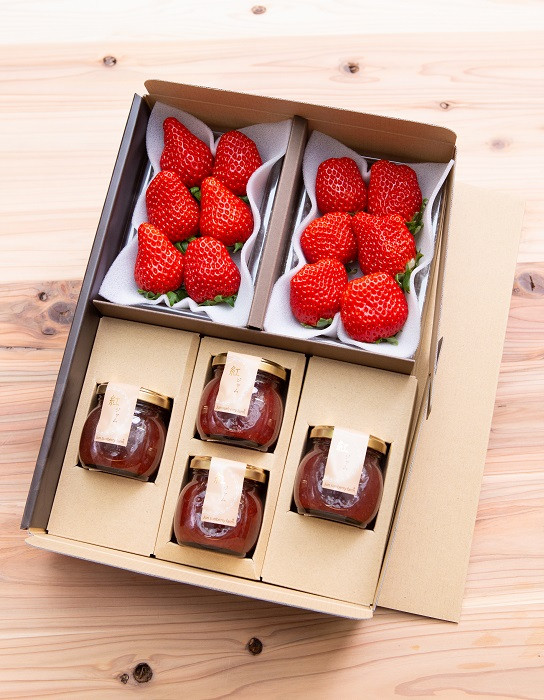 「ベリっちセット」（紅ほっぺ約180g×2と紅ジャム×4のセット）