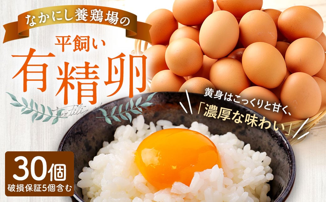 なかにし養鶏場の「平飼い有精卵」 30個 ※破損保証5個含む