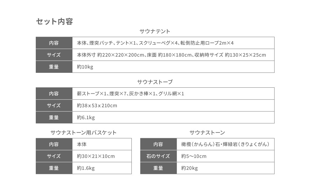 サウナテント セット(4名用 サウナテント・サウナストーブ・ストーン用バスケット・サウナストーン)