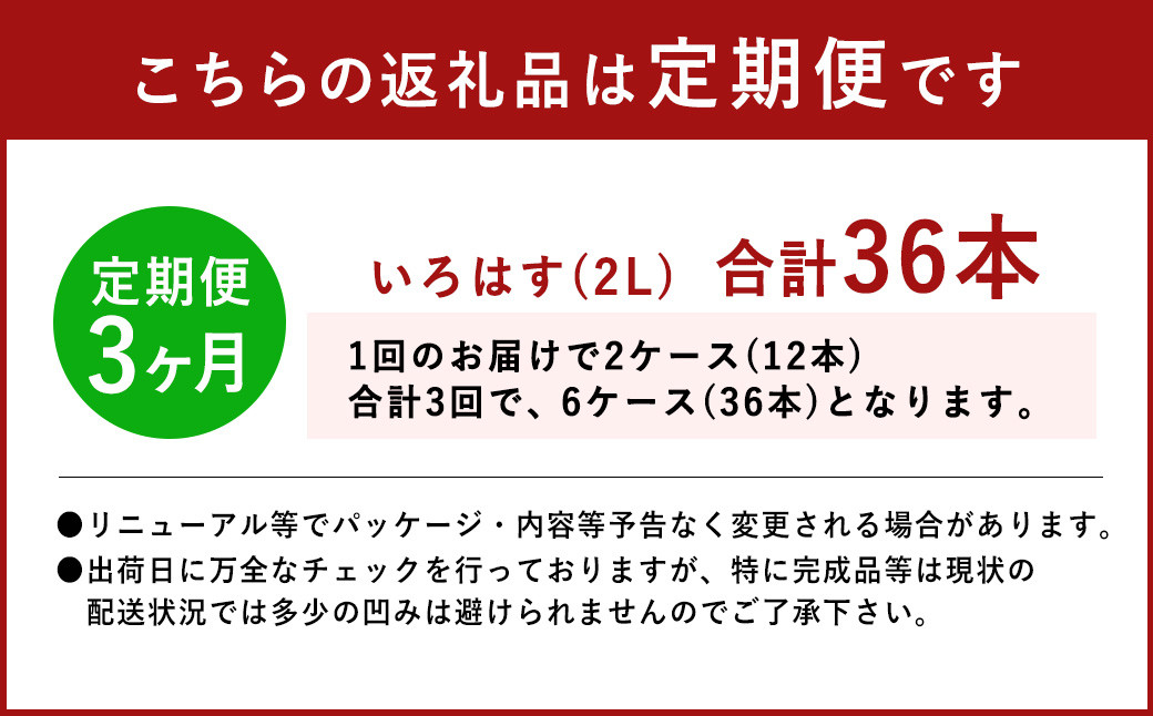 【定期便3回】い・ろ・は・す(いろはす)阿蘇の天然水 2L 計12本×3回