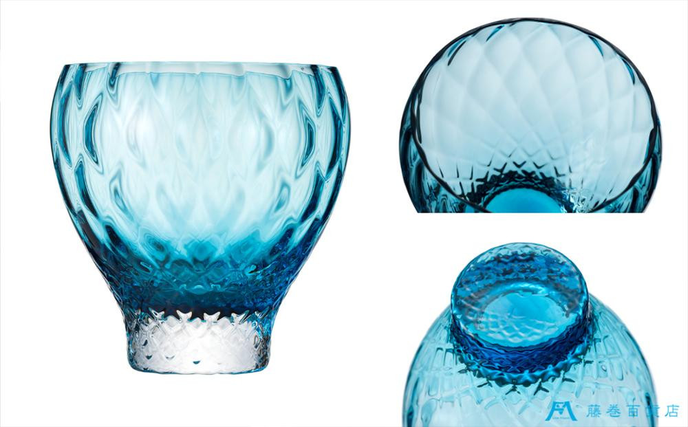 DW005 【藤巻百貨店】深川硝子工芸/国産クリスタルグラス「GOKAN」Fujimaki Blue (OWAN WAVE)