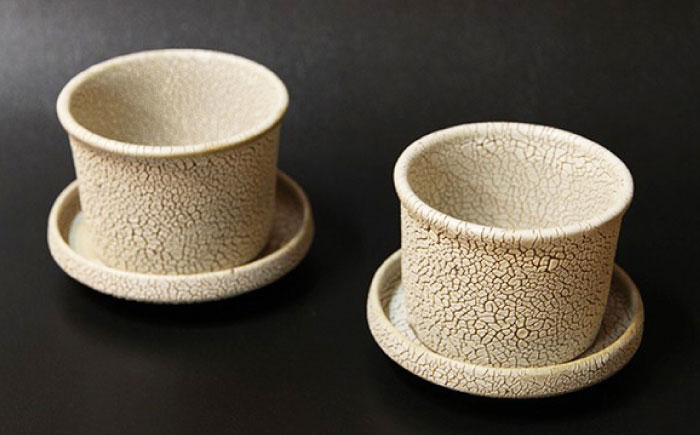 【東馬窯】梅華皮釉カップ＆ソーサー2個セット [UCI004] 焼き物 やきもの 器