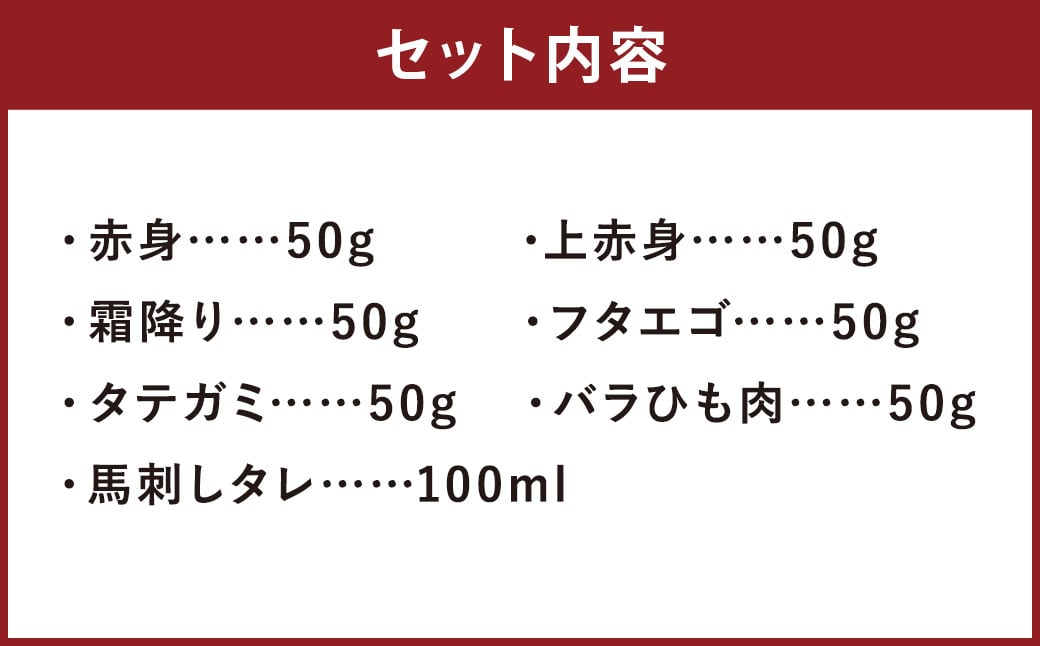 カット済み!馬刺し 人気部位 盛り合わせ 6種 計300g