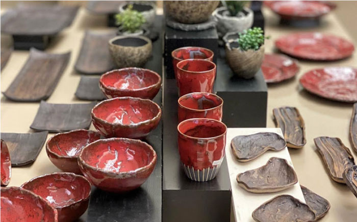 【宝寿窯】 焼〆石ころ三段重ね 花器 [UCN010] 焼き物 やきもの 器 花瓶 インテリア