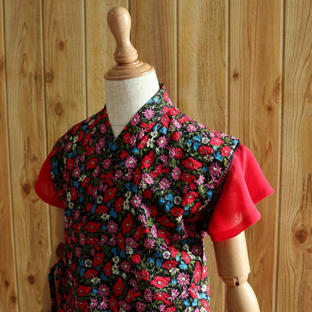 子ども甚平(pati pati)110~120cm レッド系 小花柄