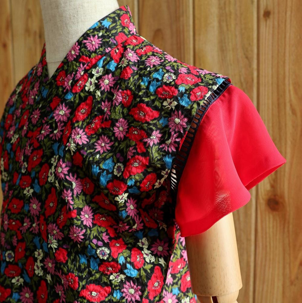 子ども甚平(pati pati)110~120cm レッド系 小花柄