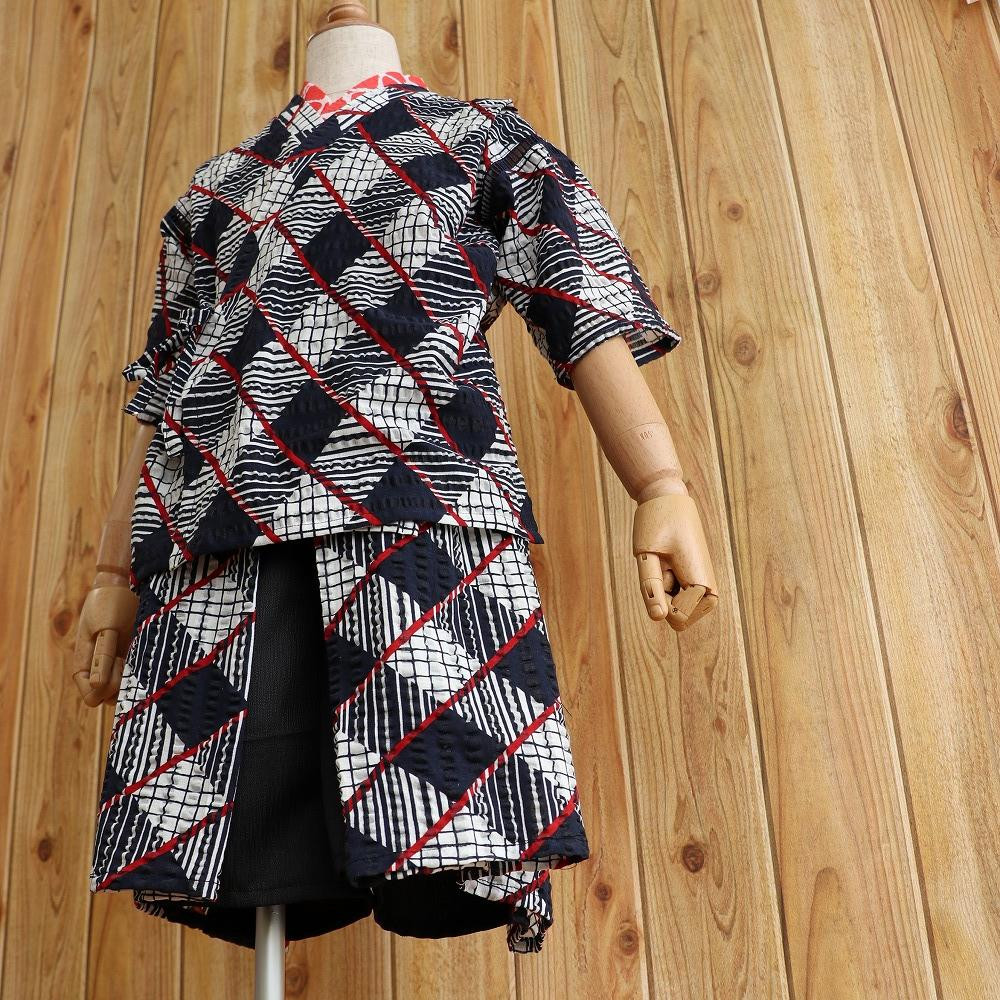 子ども甚平(pati pati)110~120cm ブラックチェック柄×オレンジ