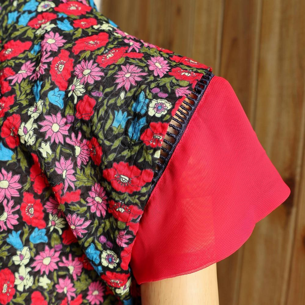 子ども甚平(pati pati)110~120cm レッド系 小花柄