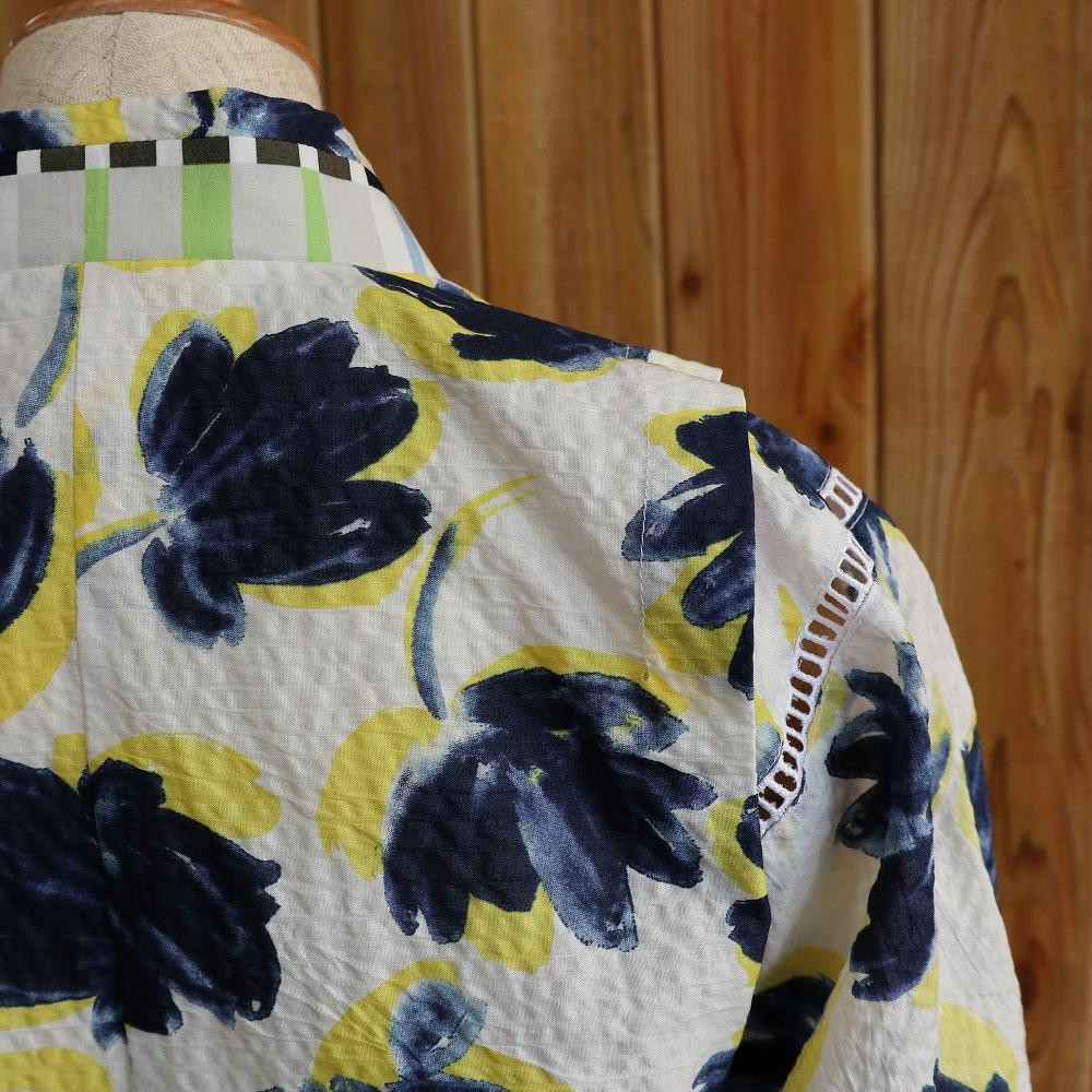 子ども甚平(pati pati)110~120cm ダークブルー花柄×イエロー