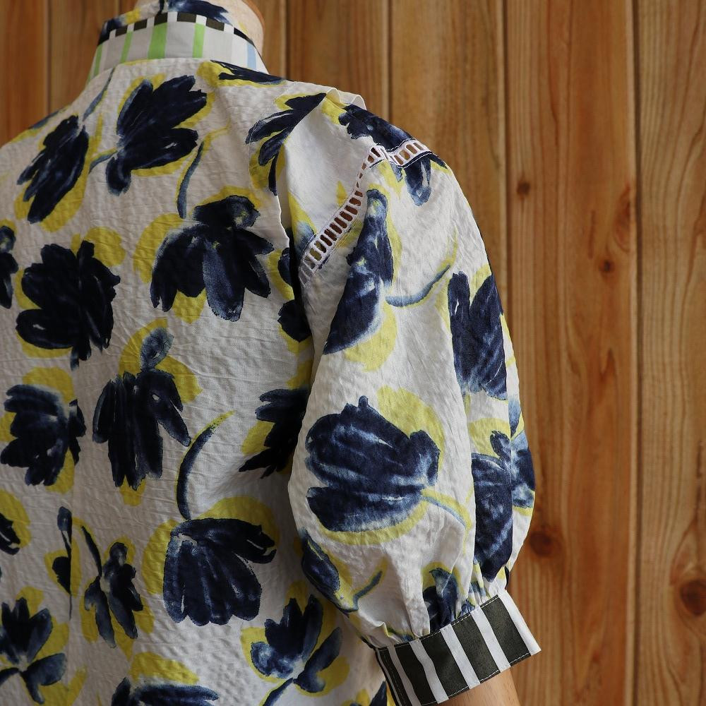 子ども甚平(pati pati)110~120cm ダークブルー花柄×イエロー