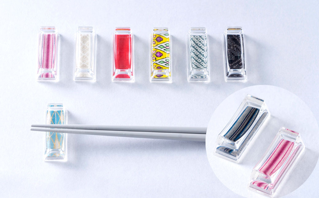 日本の伝統染織物を織り込んだ ORIORINO 箸置き ( 小倉織 ・ 博多織 ・ 久留米絣 )