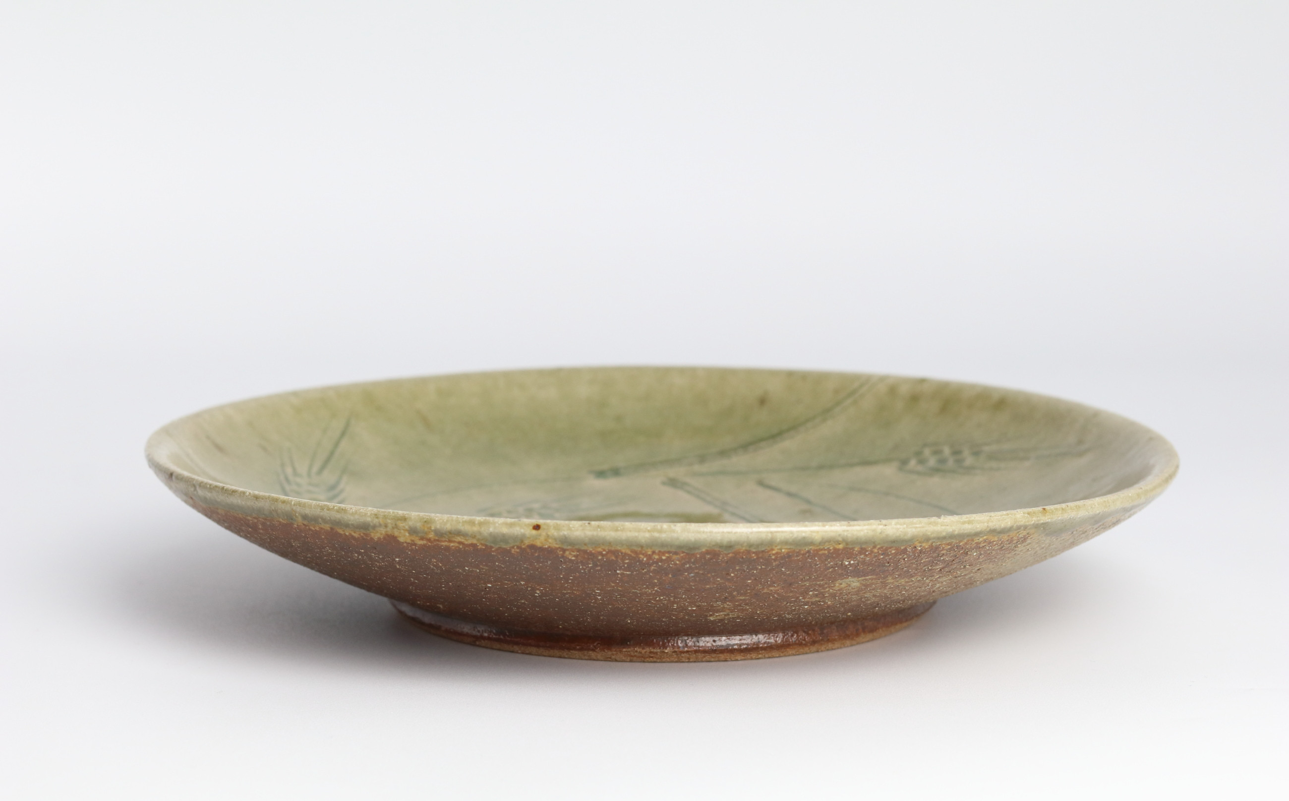 大草野螢窯 灰釉麦文皿