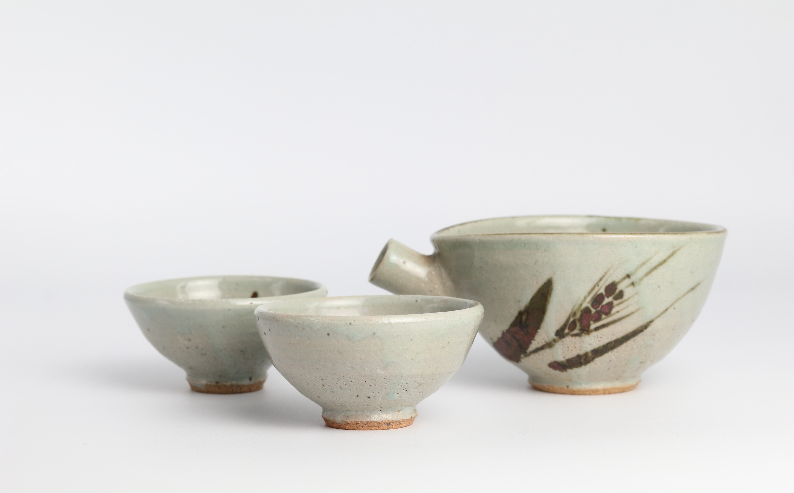 大草野螢窯 平ぐい呑2口と片口(麦文)