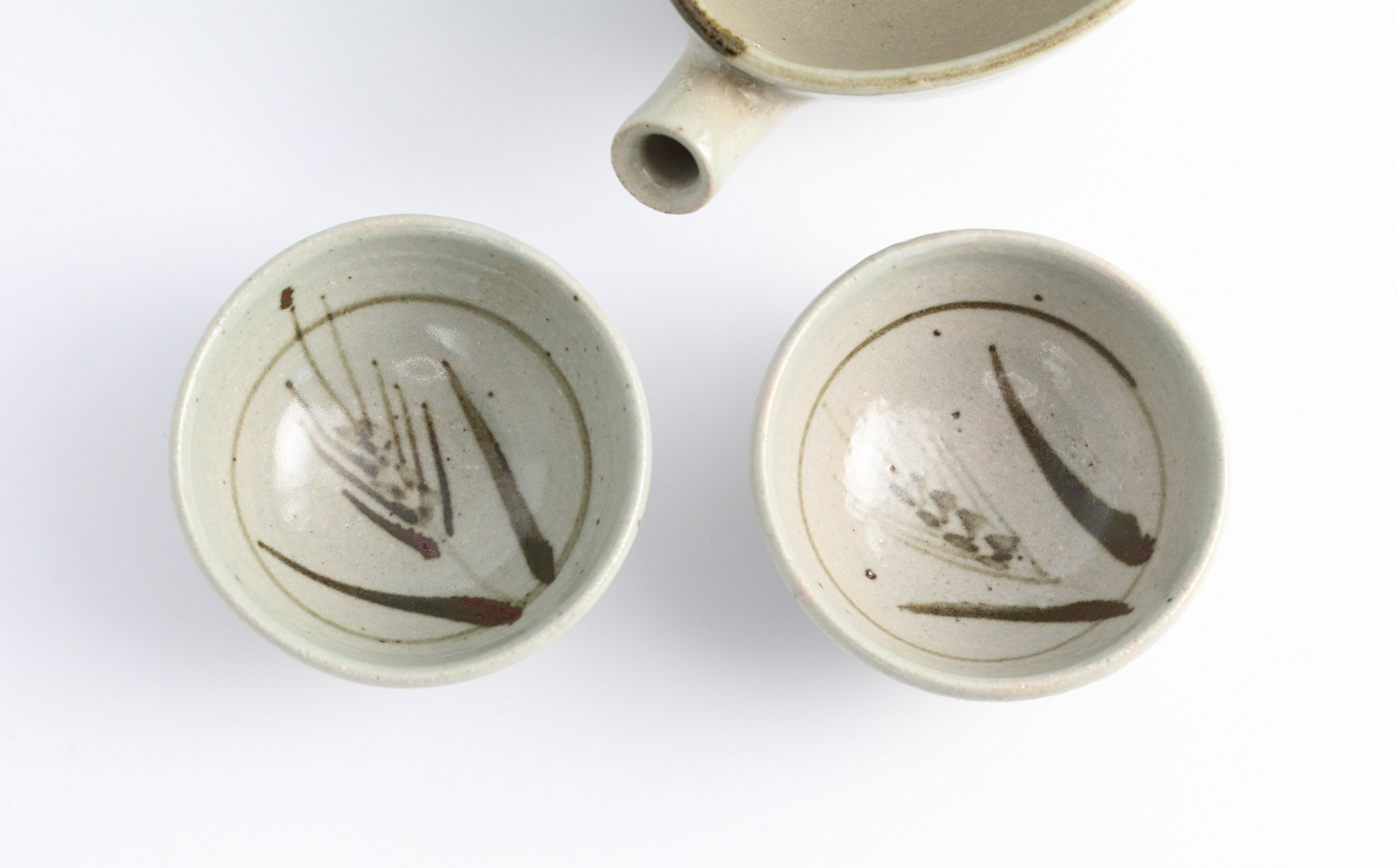 大草野螢窯 平ぐい呑2口と片口(麦文)