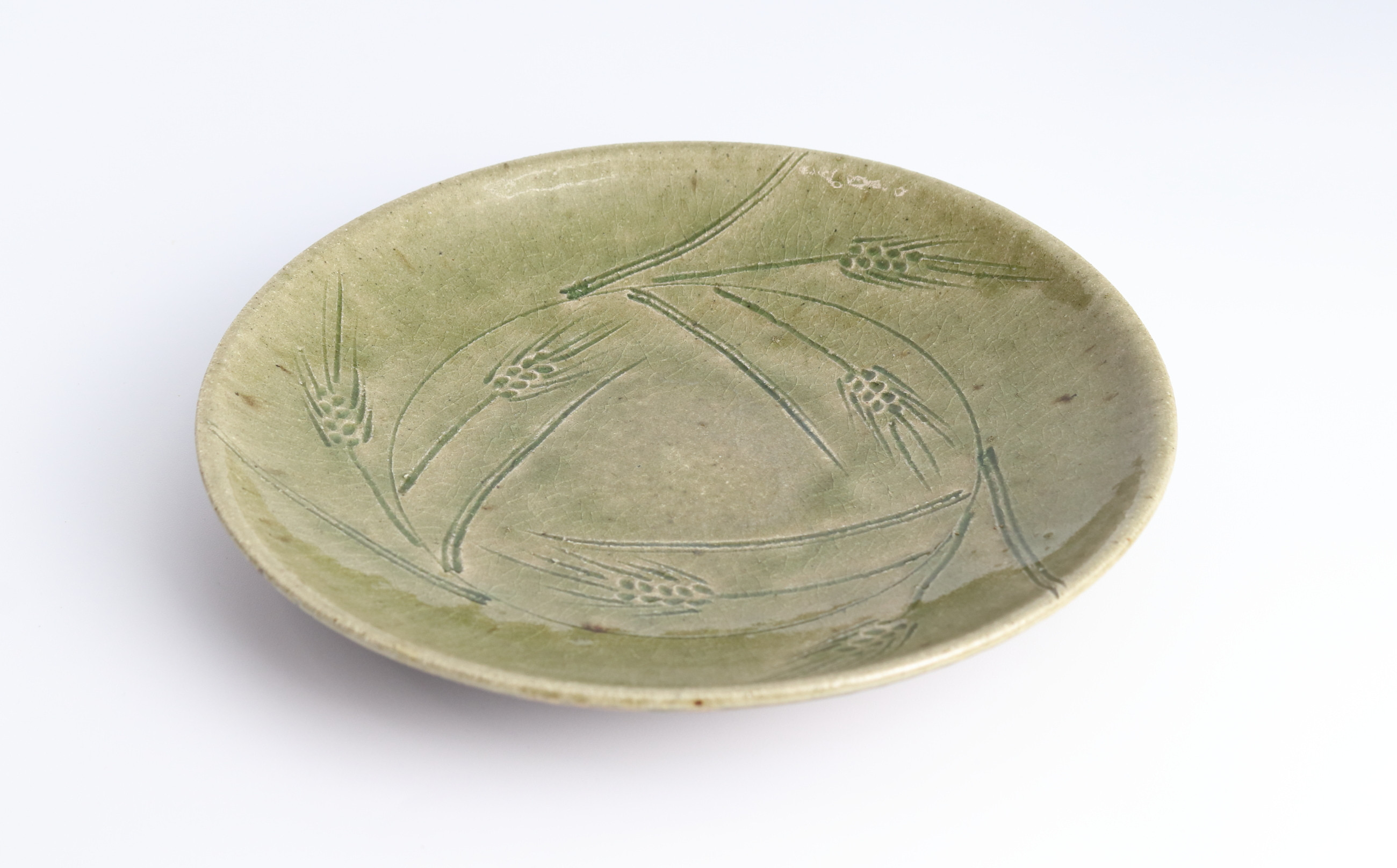 大草野螢窯 灰釉麦文皿