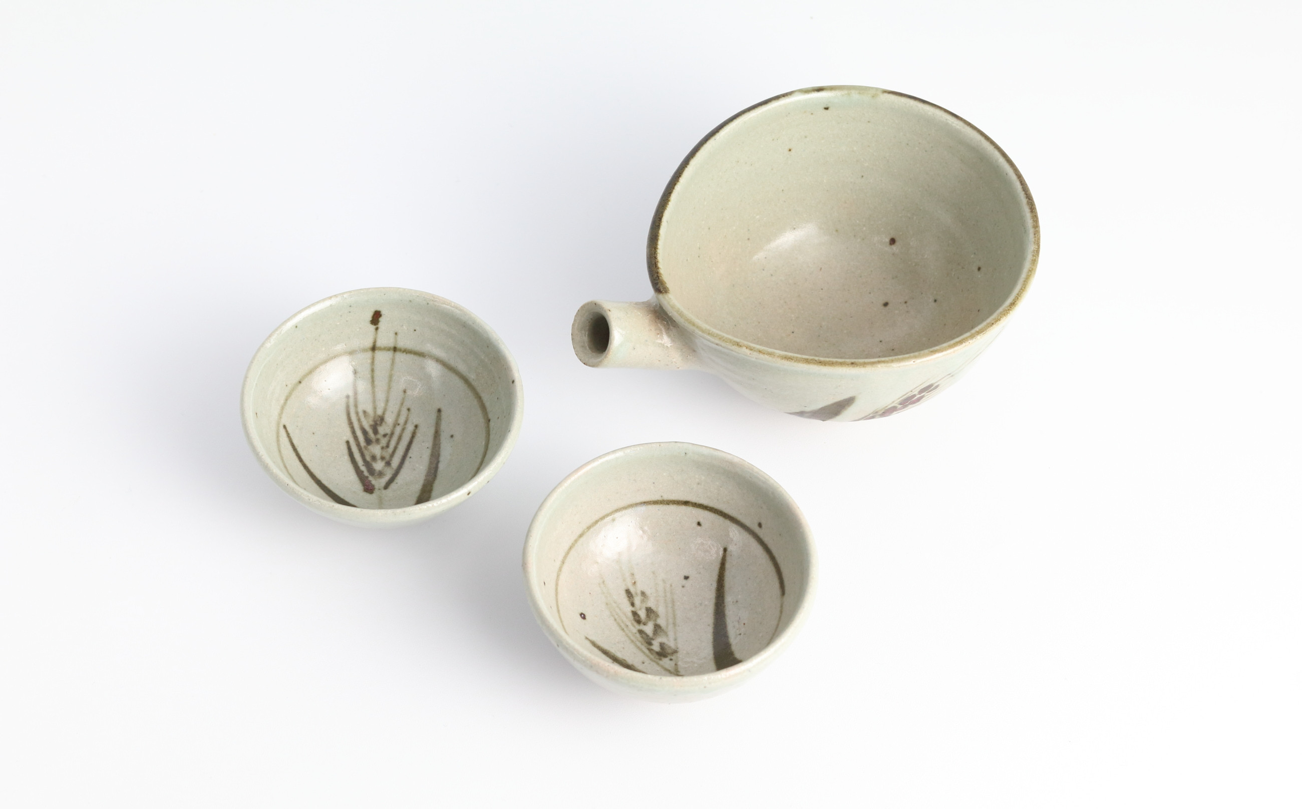 大草野螢窯 平ぐい呑2口と片口(麦文)