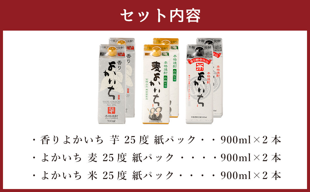 ＜宝酒造 黒壁蔵 本格焼酎 ｢ 芋 ｣｢ 麦 ｣｢ 米 ｣3種 25度 900ml 6本セット＞