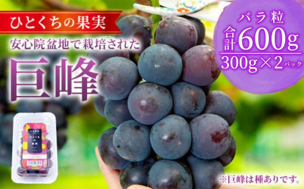 ひとくちの果実 300g×2パック 計600g ぶどう 巨峰 種あり