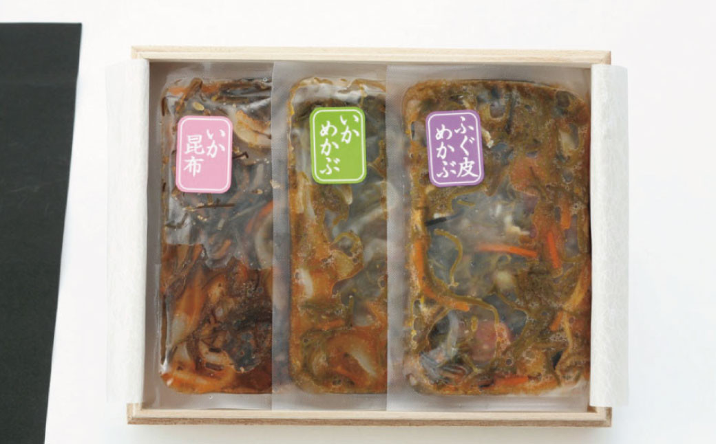 めんたい 博多 漬 詰め合わせ 3種 セット 明太子 福岡 木箱 いか 昆布 めかぶ