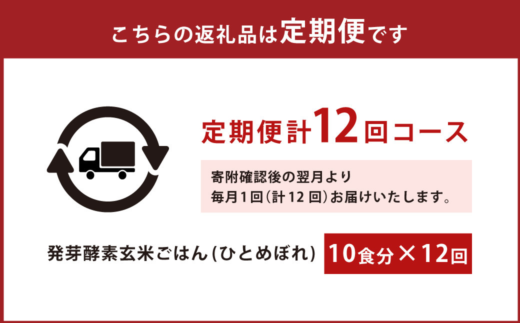 【12ヶ月定期便】 レンジ対応! 3日寝かせ 発芽酵素 玄米ごはん (ひとめぼれ) 10食分 × 12回