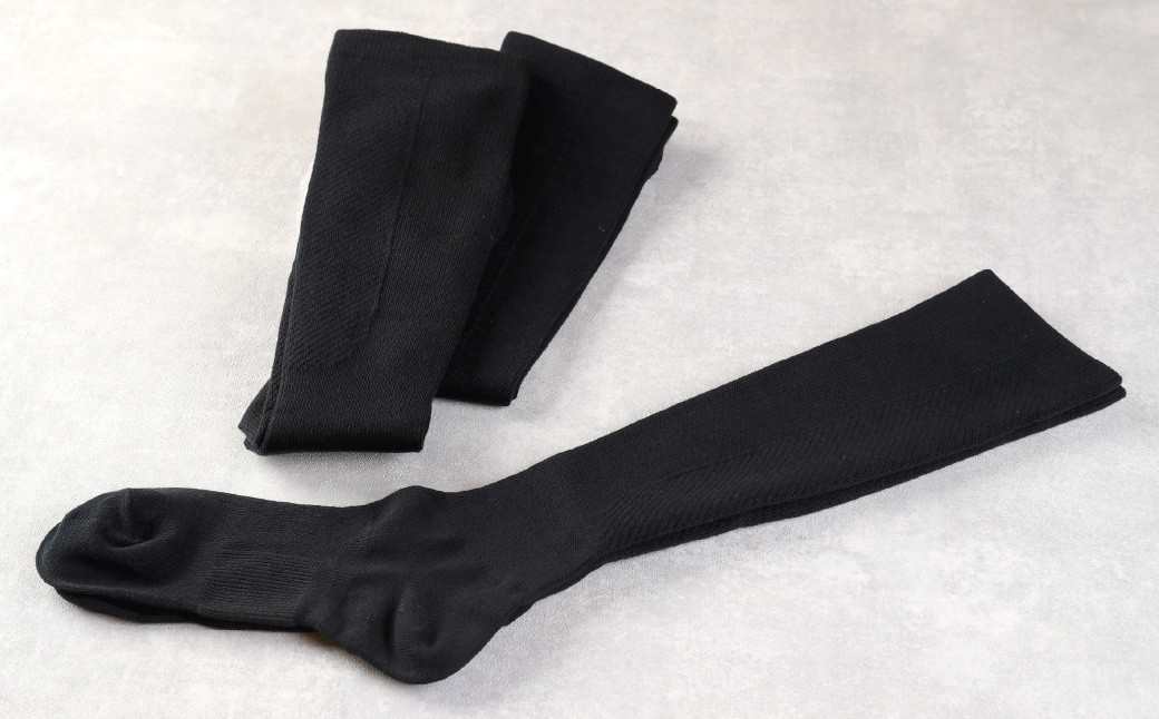 【24-27cm】着圧 先丸 ハイソックス 2足組(同色) 足のむくみや立ち仕事に最適！ (Mサイズ)