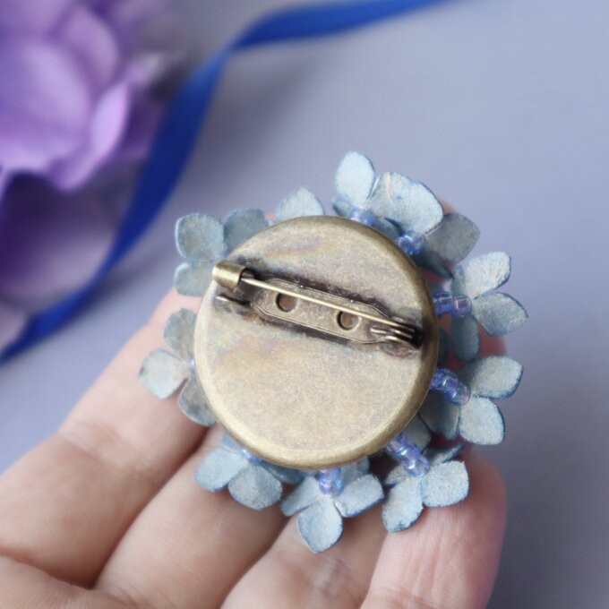 紫陽花 革花ブローチ ブルー/夏 コサージュ/レザーアクセサリー