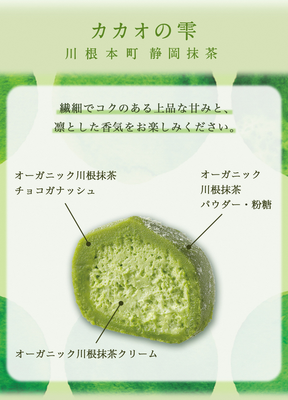 カカオの雫静岡抹茶9ヶ入、断面図（イメージ）