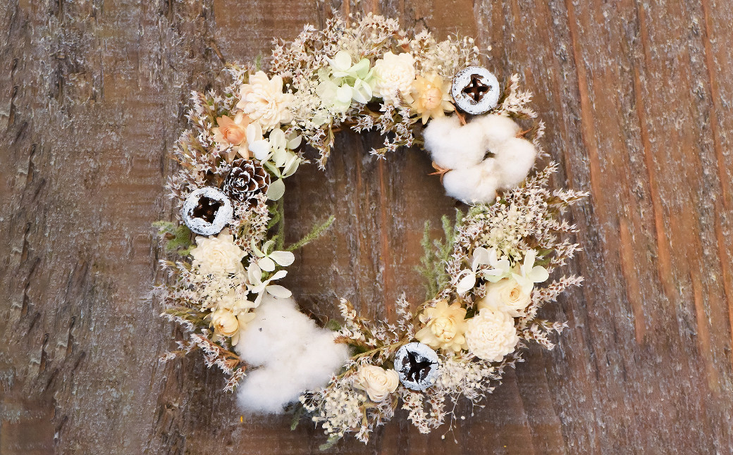 【ドライフラワー】冬のフラワーリース ミニサイズ 約17~19cm