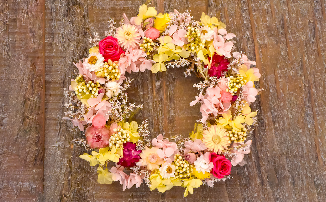 【ドライフラワー】春のフラワーリース ミニサイズ 約17~19cm