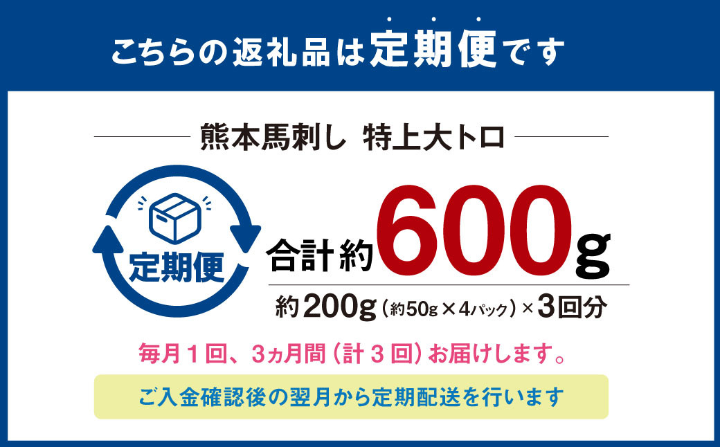 【定期便3回】熊本馬刺し 特上大トロ 約200g×3回(計約600g)