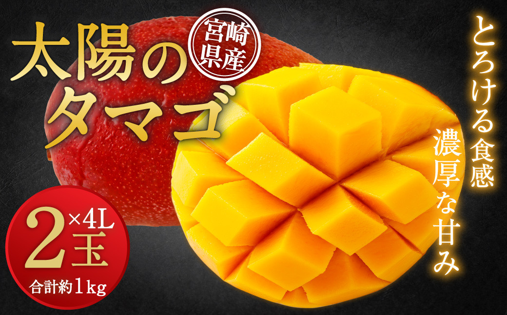 ＜宮崎県 完熟マンゴー 太陽のタマゴ 4L×2玉(合計 約1kg)＞