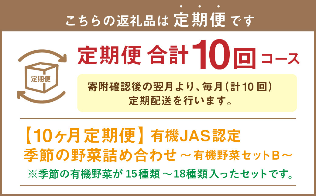 【有機JAS認定】【10ヶ月定期便】 季節の野菜詰め合わせ ~有機野菜セットB~