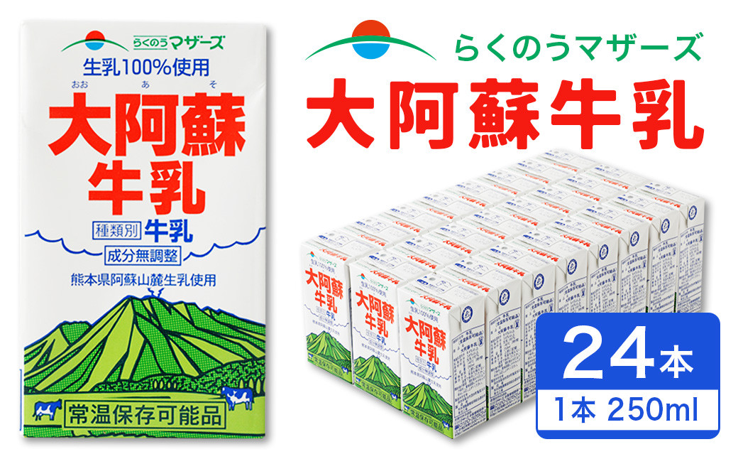 大阿蘇 牛乳 250ml 24本入 合計6L 紙パック ミルク 成分無調整
