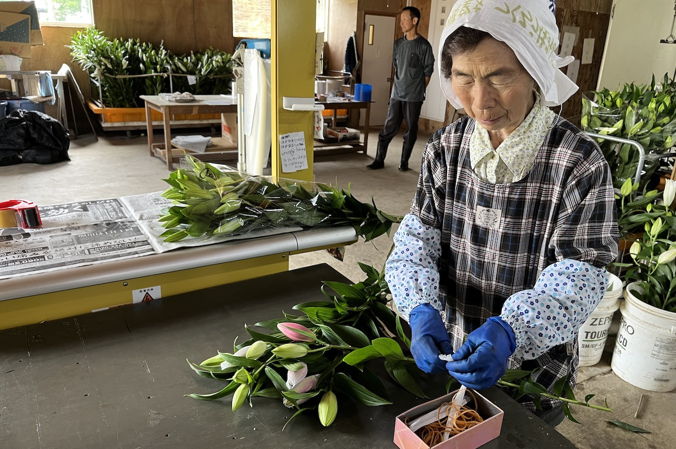 丁寧に選別し、花束にしています。