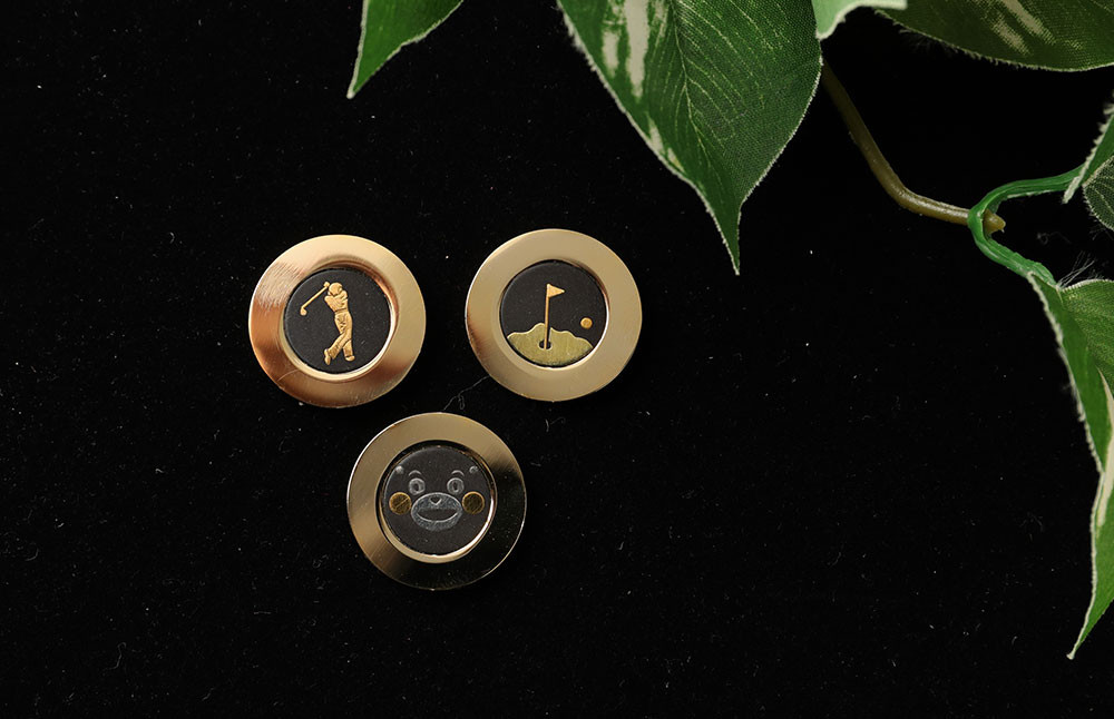 肥後象嵌 ゴルフマーカー (グリーン/ナイスショット/くまモン)